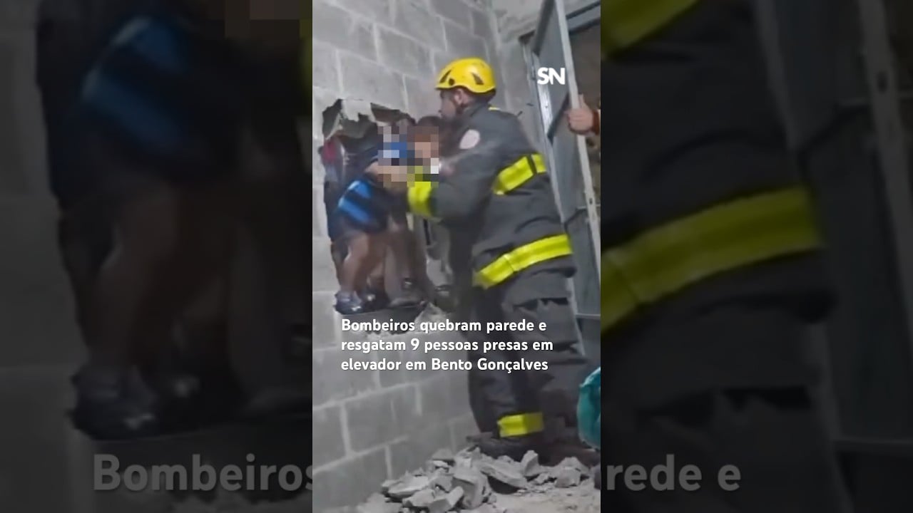 Bombeiros quebram parede e resgatam 9 pessoas presas em elevador em Bento Gonçalves