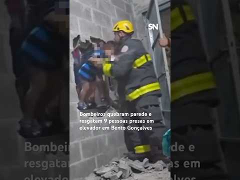 Bombeiros quebram parede e resgatam 9 pessoas presas em elevador em Bento Gonçalves