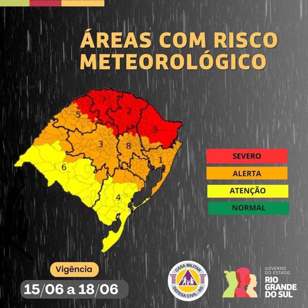 Chuva retorna com força ao Rio Grande do Sul a partir de sábado, 15/06