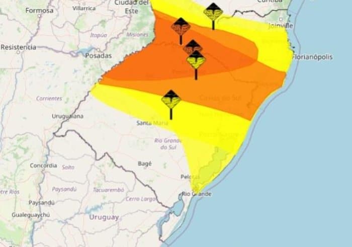 RS tem quatro alertas para chuva intensa nesta segunda-feira, 17/06