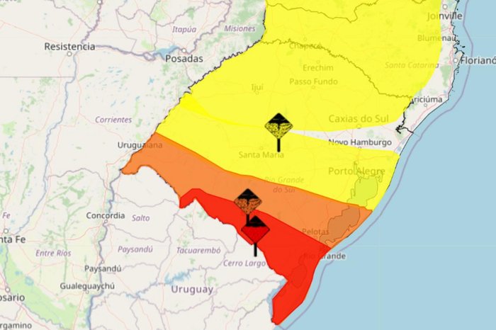 Inmet emite três alertas para chuva forte, vento e granizo no RS