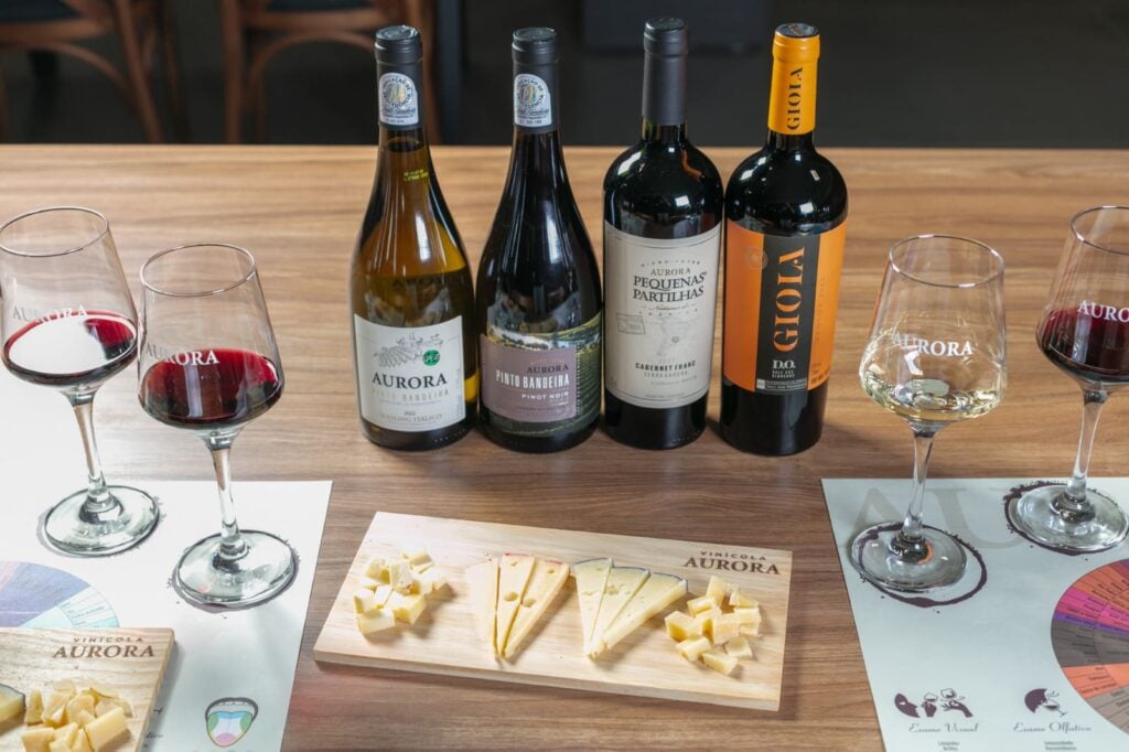 Vinícola Aurora tem degustação harmonizada de vinhos e queijos no mês dos namorados.