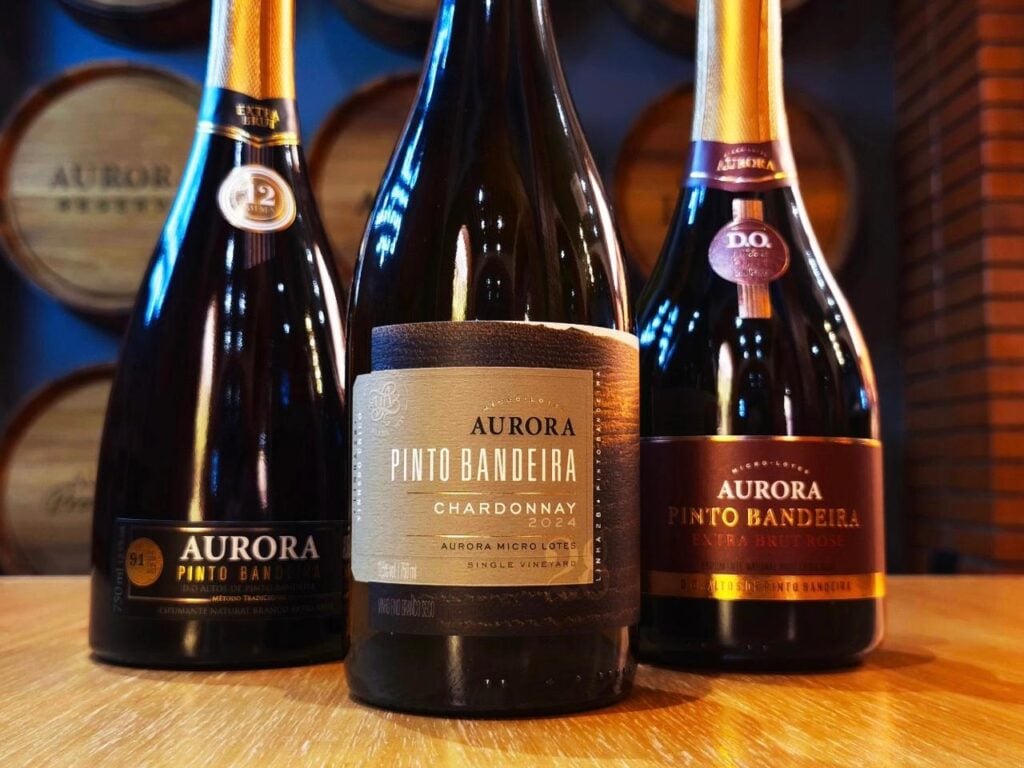 Aurora Pinto Bandeira Extra Brut Branco, Aurora Pinto Bandeira Extra Brut Rosé e Aurora Pinto Bandeira Chardonnay conquistaram notas acima de 90 pontos no Guia Descorchados. 