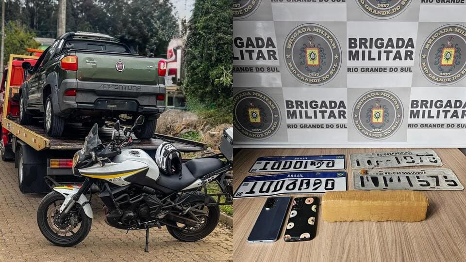 Brigada Militar prende casal com droga e placas de carro furtado em Bento Gonçalves.