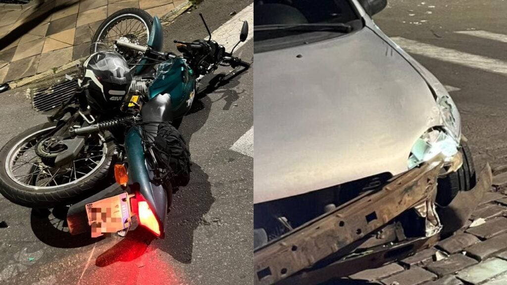 Motociclista voa da moto após batida com Corsa em Bento Gonçalves.