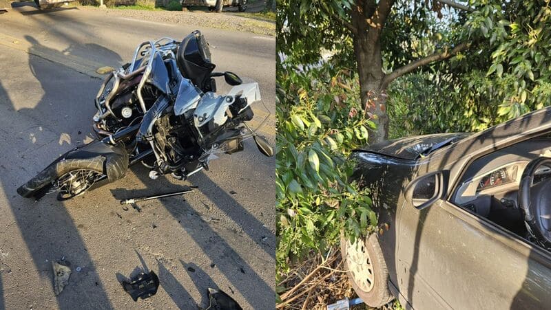 Acidente entre carro e motocicleta em Bento Gonçalves.