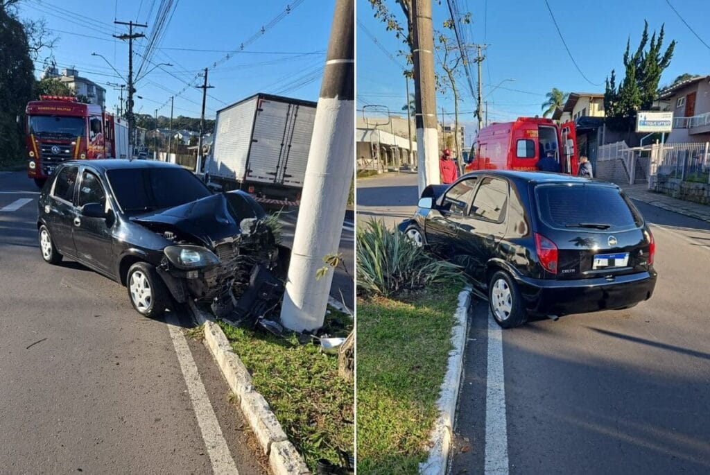 Mais uma batida nos postes da Av. São Roque em Bento Gonçalves.