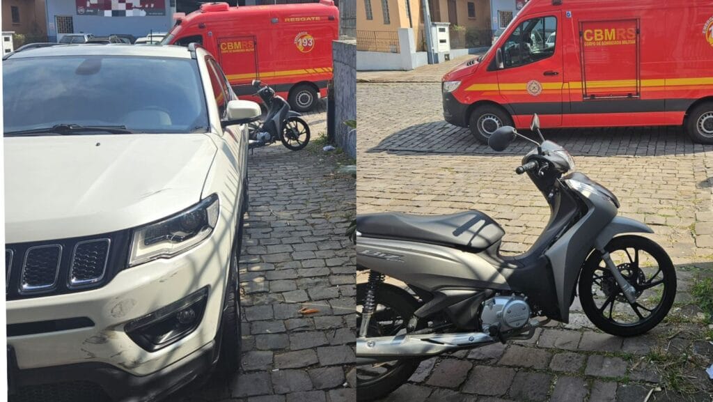 Acidente ocorreu às 11h59 na rua Itaqui, Cidade Alta, em Bento Gonçalves; motorista do Jeep saiu ileso e jovem da Biz foi levado à UPA.