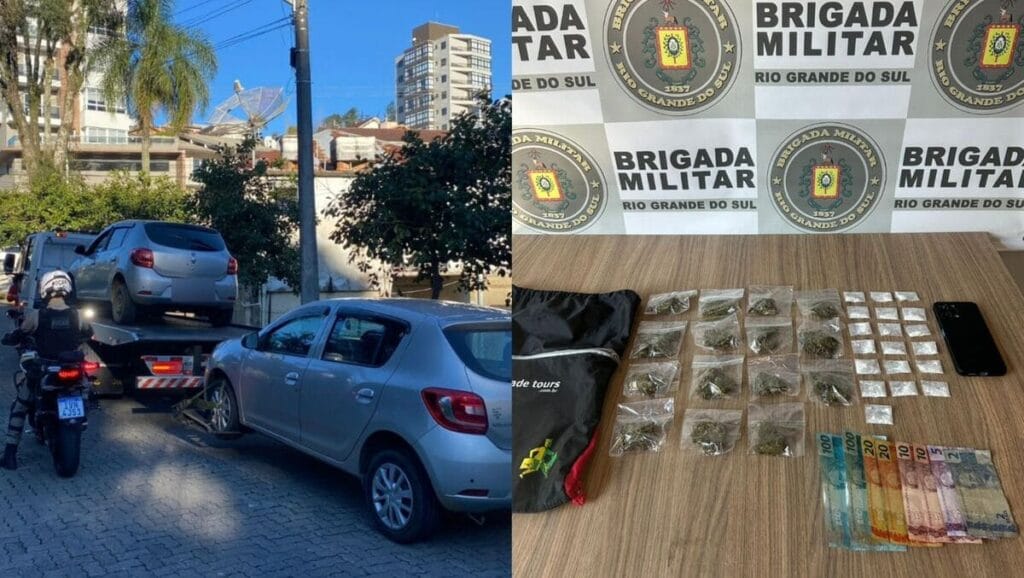 Brigada Militar prende dupla com drogas e veículos roubados em Bento Gonçalves.