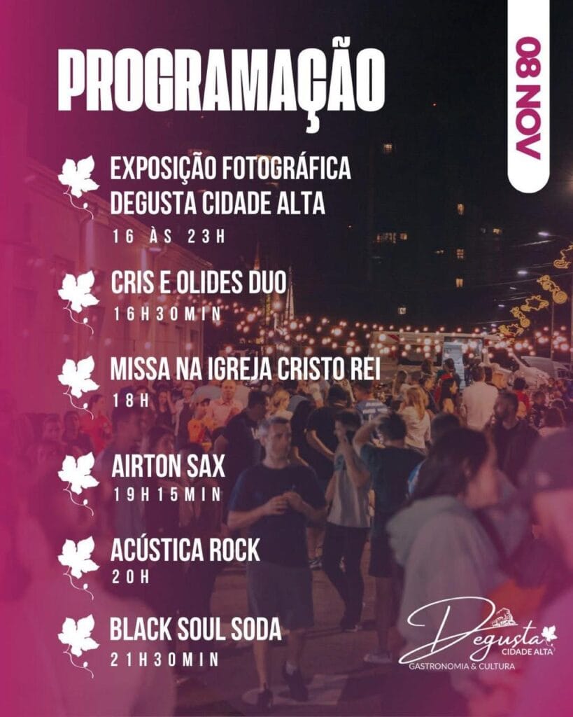 Atrações musicais do Degusta Cidade Alta.