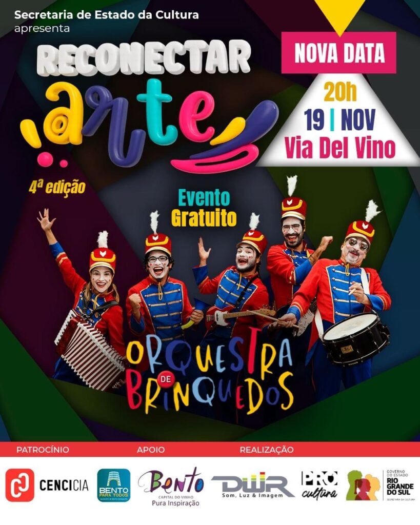 Teatro Orquestra de Brinquedos na Via Del Vino em Bento Gonçalves é nesta quarta-feira.