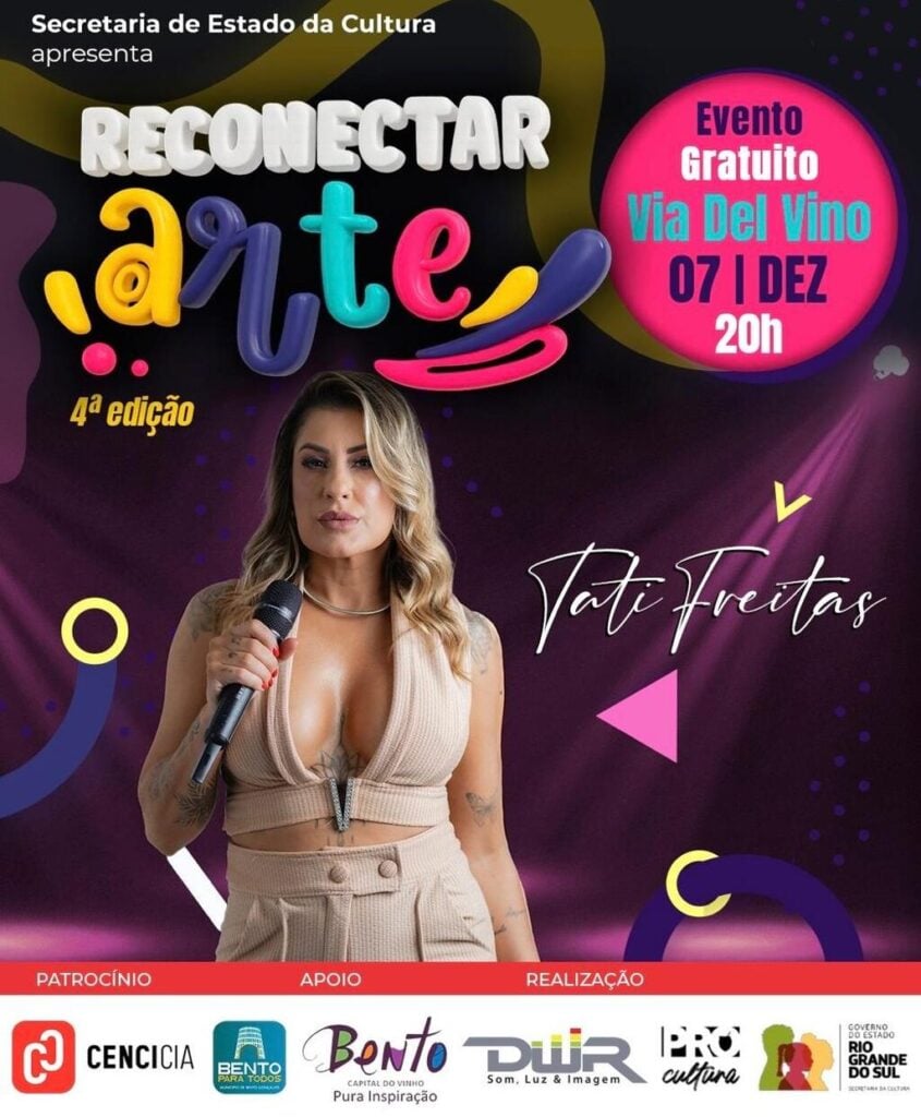 Tati Freitas tem show gratuito na Via del Vino em Bento Gonçalves.