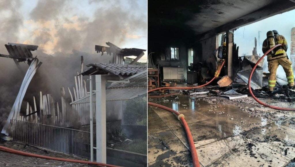 Bombeiros utilizaram cerca de 12 mil litros de água para combater as chamas em residência no bairro Santa Marta, em Bento Gonçalves.