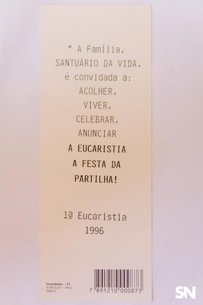 Lembrança (marca-página) de 1ª Eucaristia, 1996. Acervo: Jociane Cagol.