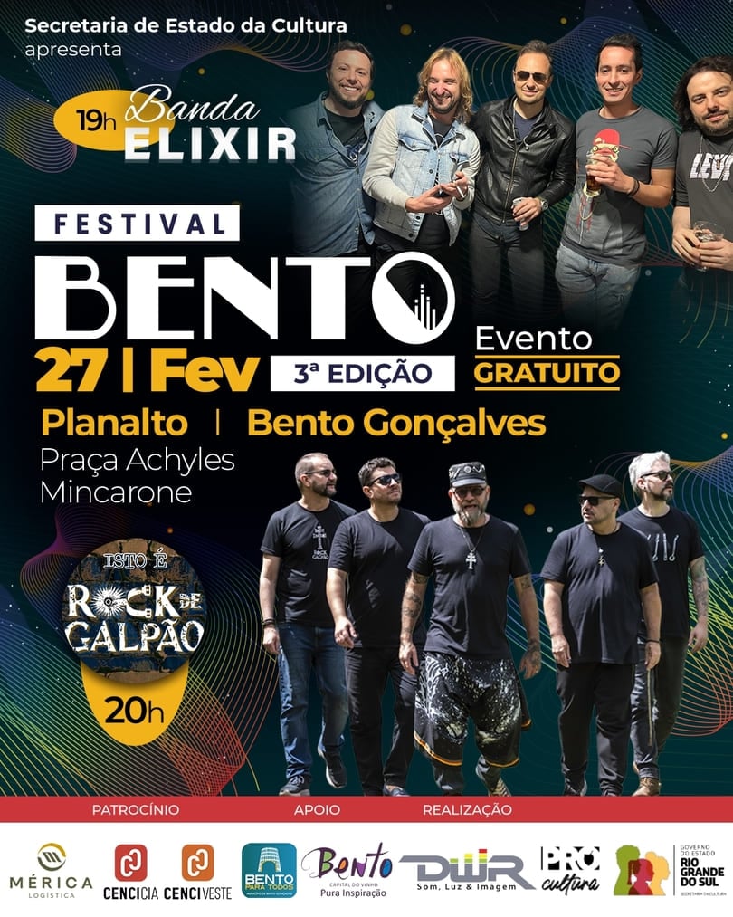 Festival Bento recebe Elixir e Rock de Galpão no dia 27 de fevereiro.