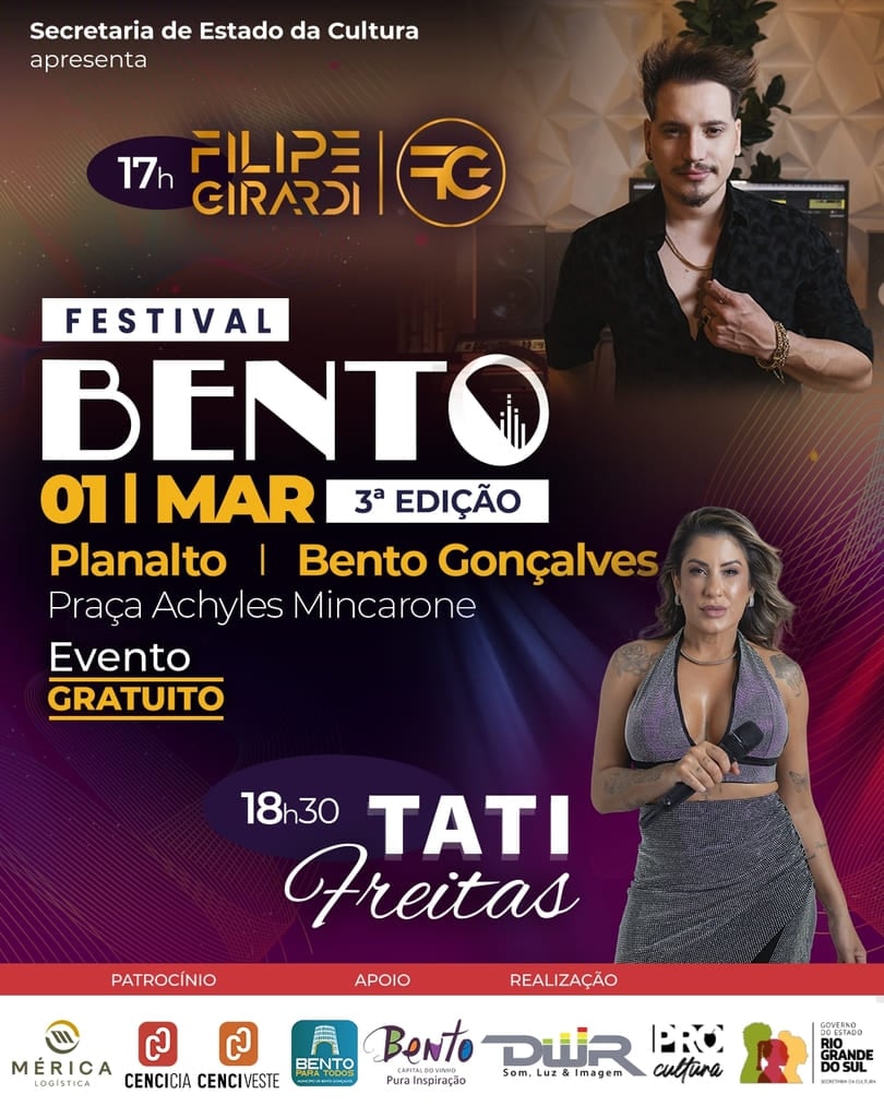 Filipe Girardi e Tati Freitas agitam o palco do Festival Bento no dia 1º de março.