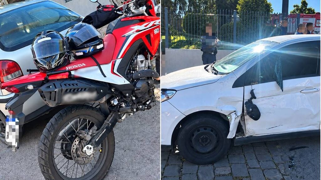 Adolescente de 16 anos fica ferido em acidente entre carro e moto em Bento Gonçalves.