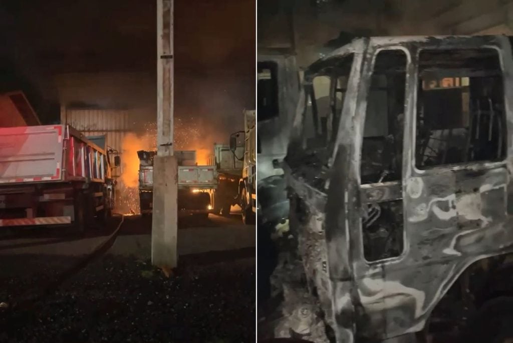 Dois caminhões tiveram as cabines destruídas pelo fogo, no bairro Cohab, em Bento Gonçalves.